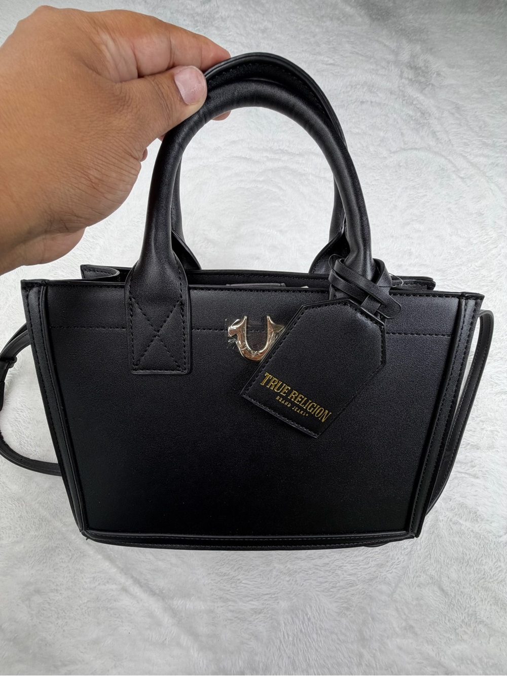 True Religion Black Mini Satchel with Gold Accent